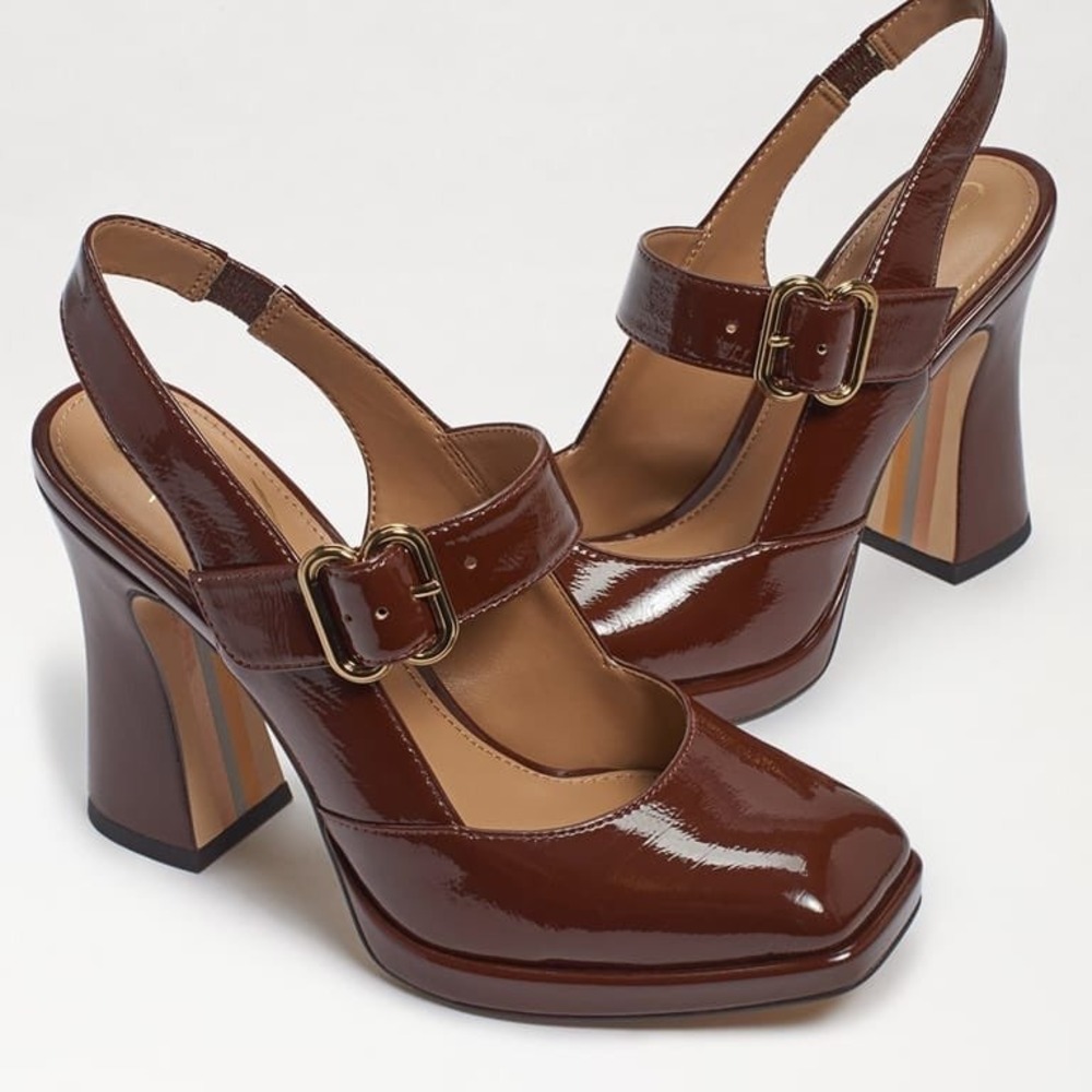 Sam Edelman Jildie Warm Cocoa Patent Mary Jane Slingback Pumps 5.5